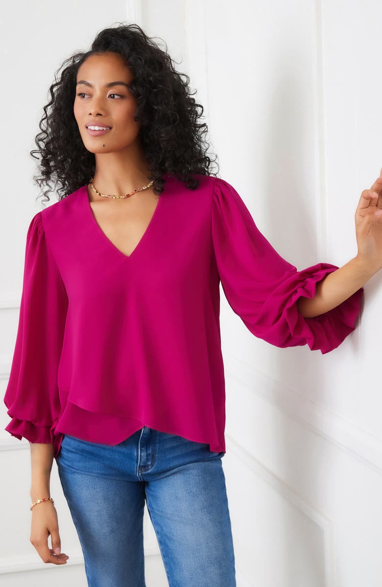 Karen Kane Crossover Hem Asymmetric Top, Alternate, color, Magenta Pink
