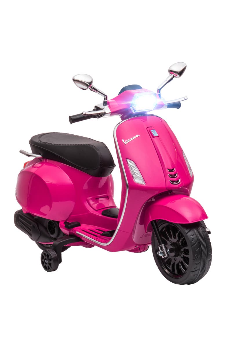 Qaba Vespa 6V Kids Electric Motorcycle with Music, FM Radio, Headlight, Single Button Start, Main, color, Pink