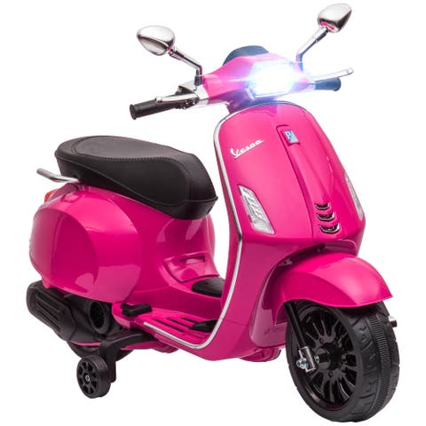 Vespa 6V Kids Electric Motorcycle with Music, FM Radio, Headlight, Single Button Start