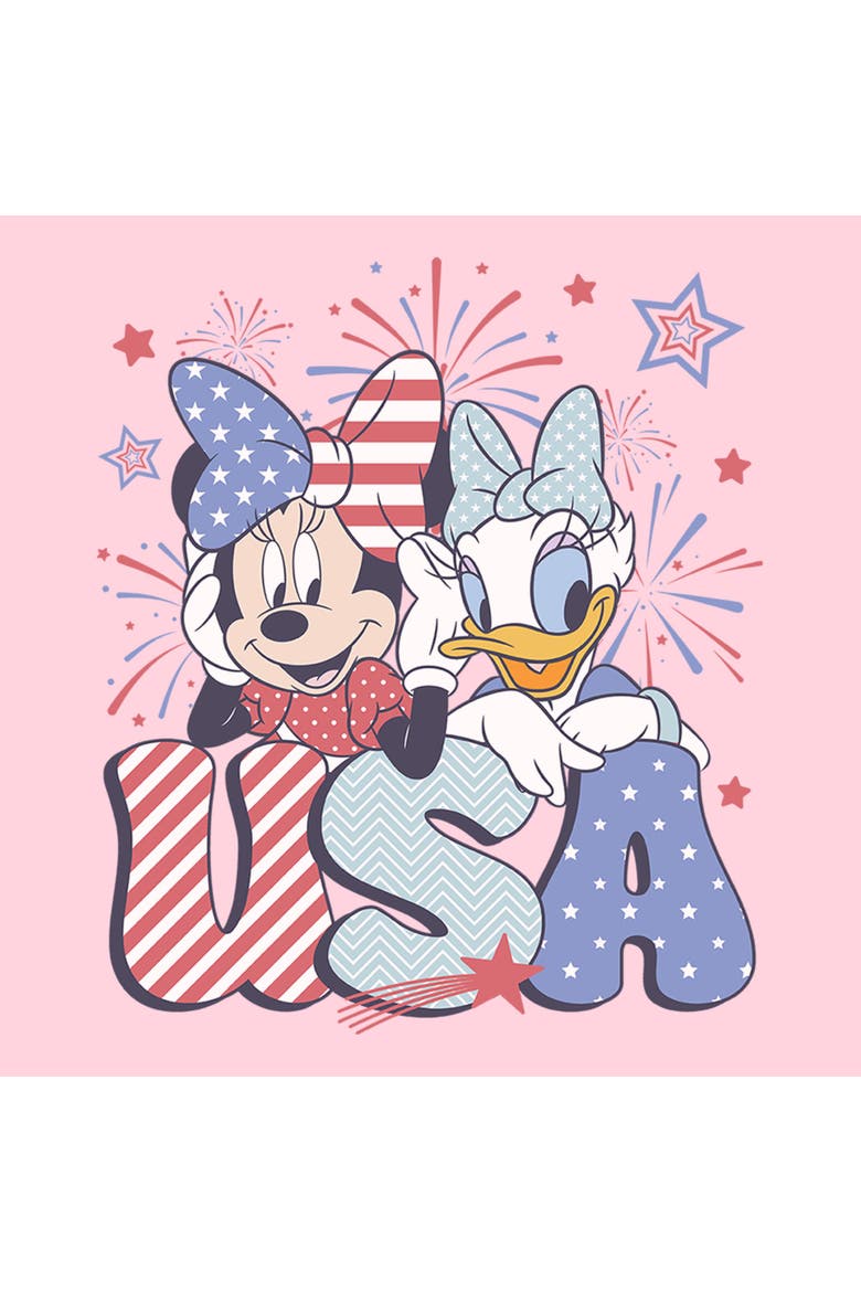 Junior's Minnie and Daisy American Duo Short Sleeve Graphic T-Shirt, Alternate, color, Light Pink