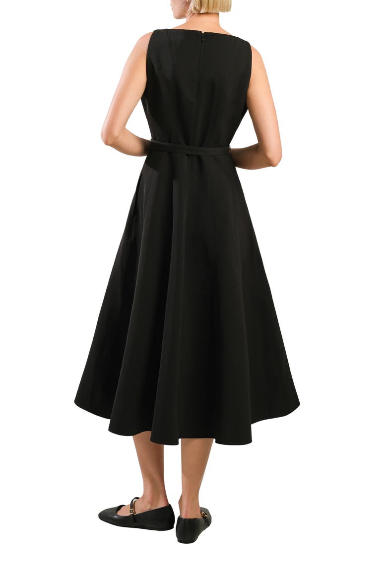 Seamed Sleeveless Belted Fit & Flare Dress, Alternate, color, BLACK