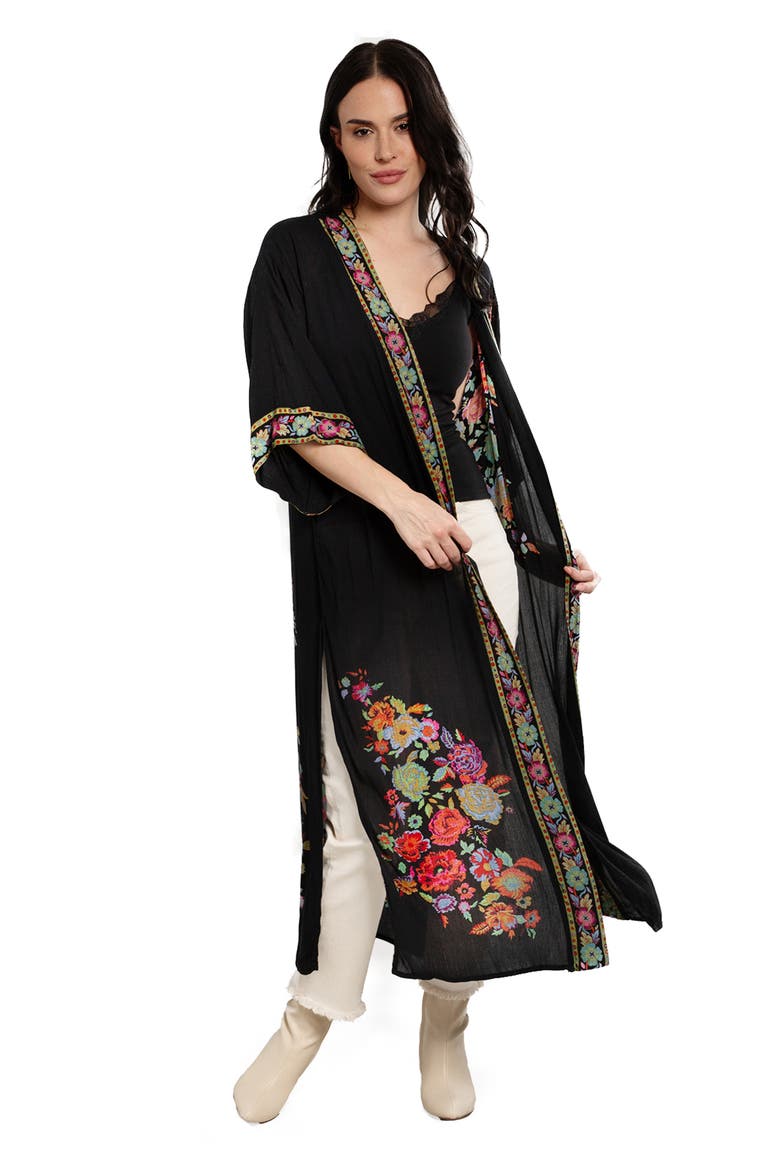 Midnight Floral Garden Ruana, Alternate, color, BLACK
