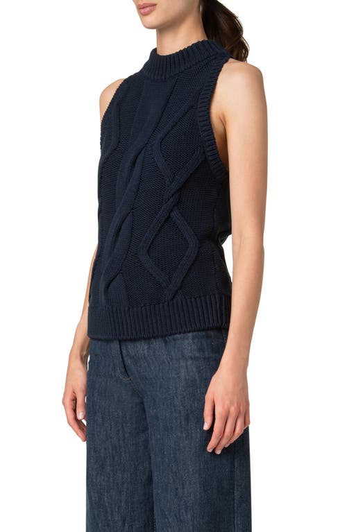 Akris Punto Chunky Cable Stitch Mock Neck Sweater Vest In Navy