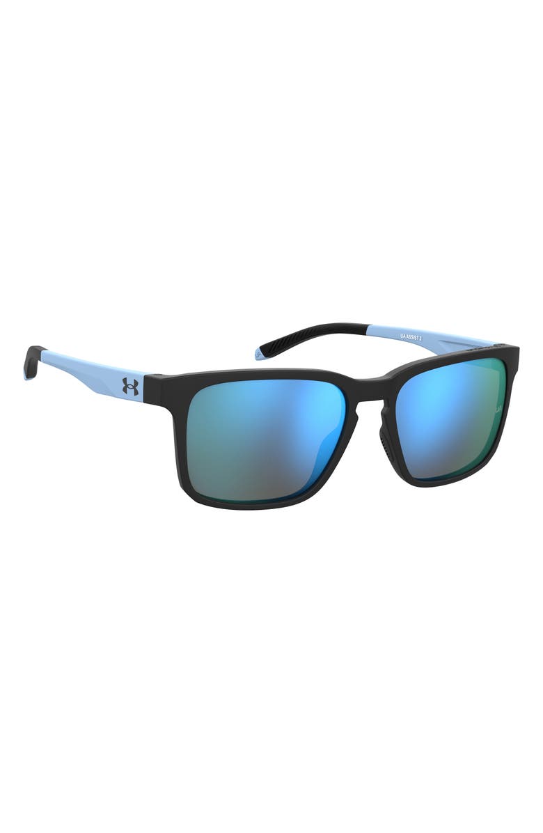 Under Armour 57mm Rectangular Sunglasses, Alternate, color, Matte Black Blue/ Multilayer