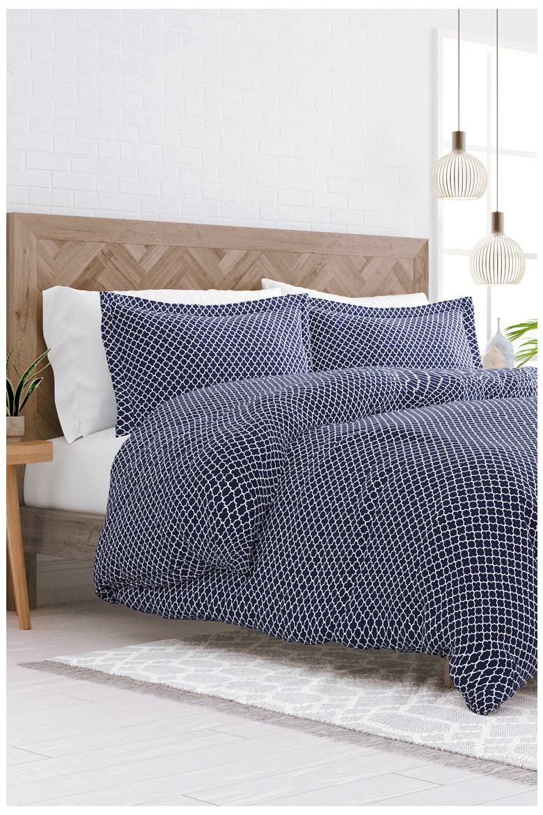 IENJOY HOME Premium Ultra Soft Quadrafoil Pattern 3-Piece Duvet Cover Set, Alternate, color, NAVY