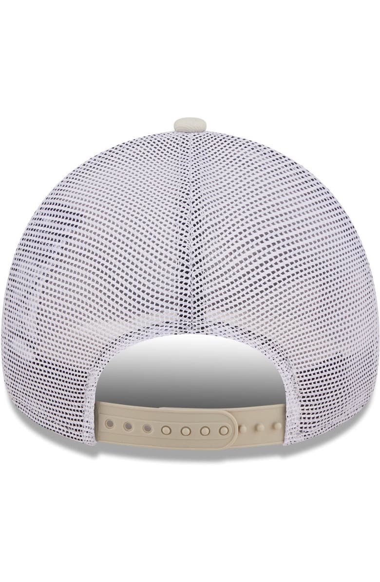 New Era Men's New Era Khaki/White New Orleans Saints Happy Camper A-Frame Trucker 9FORTY Snapback Hat, Alternate, color, 