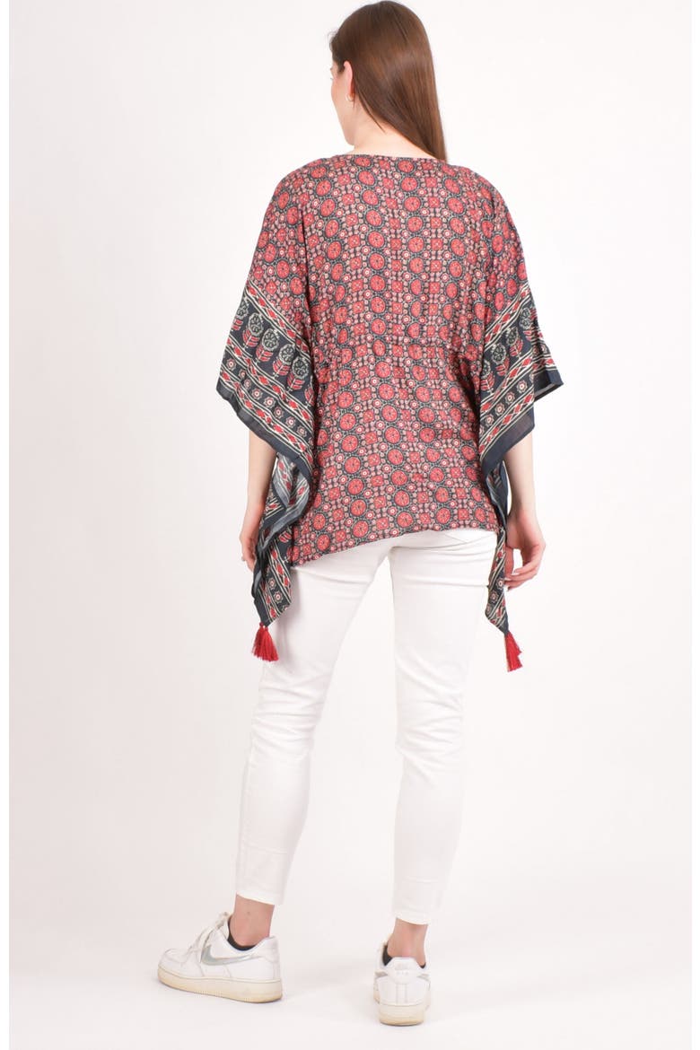Yana Embroidered Ajrakh Kaftan Top, Alternate, color, Maroon