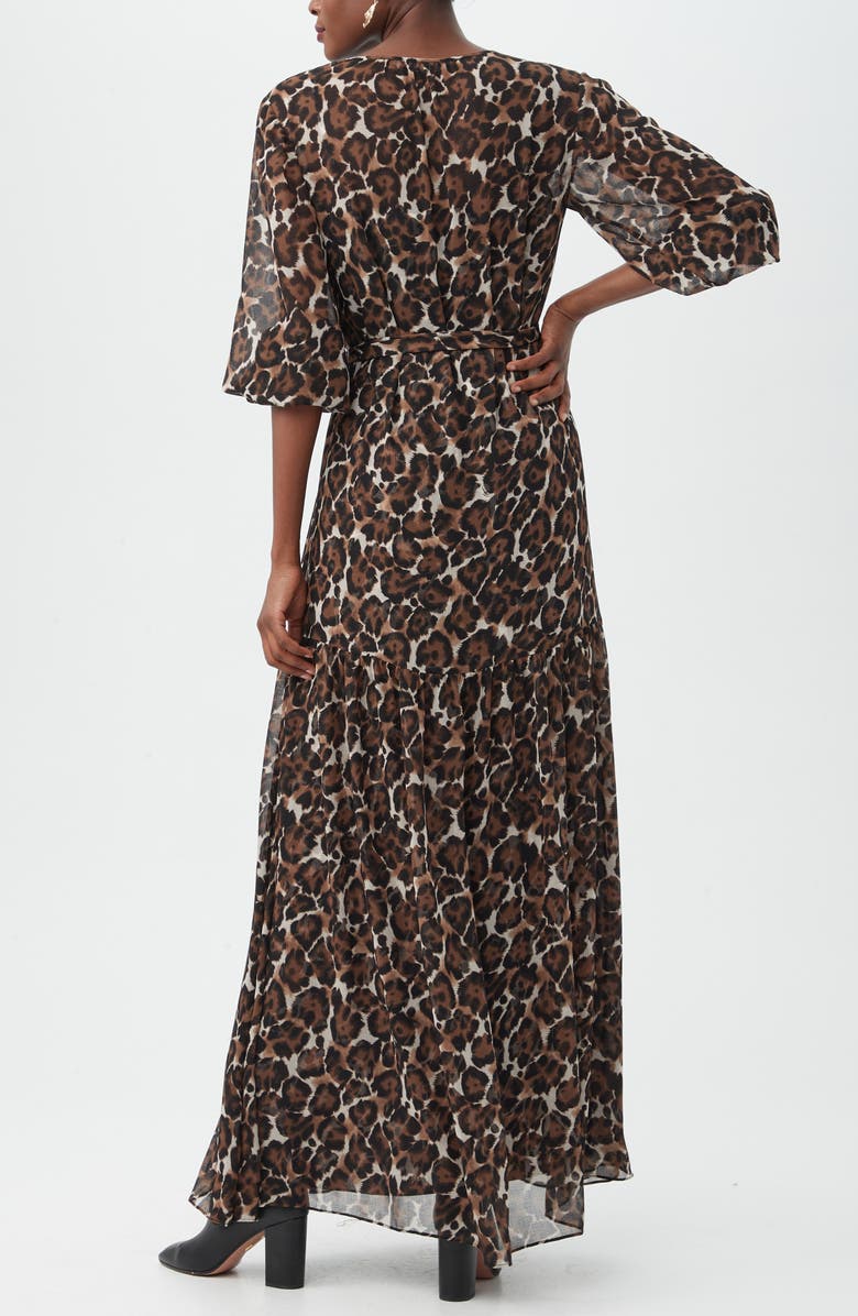 Trina Turk Shalina Leopard Print Balloon Sleeve Chiffon Maxi Dress, Alternate, color, Multi