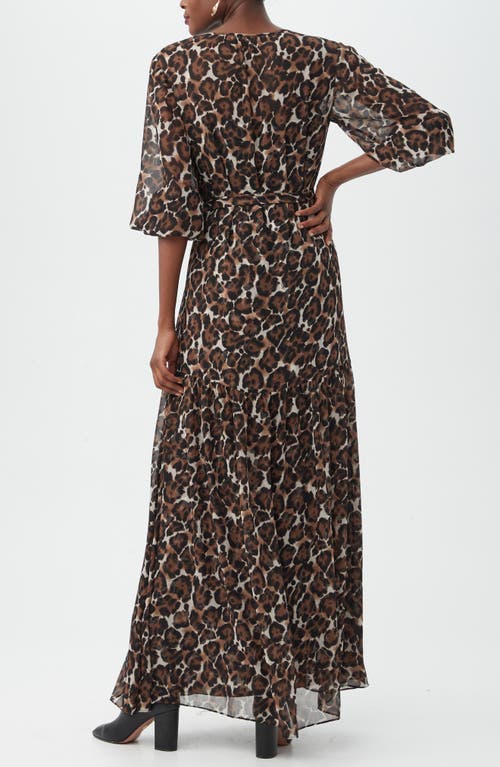 Trina Turk Shalina Leopard Print Balloon Sleeve Chiffon Maxi Dress In Brown