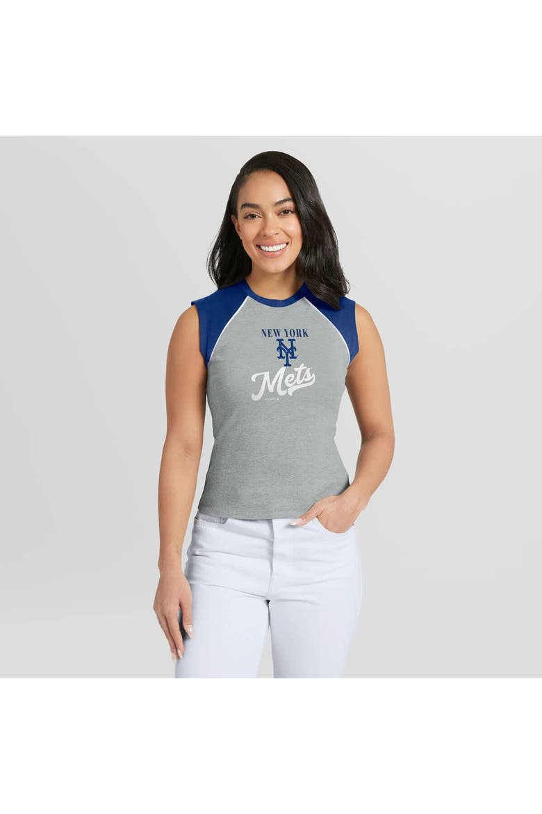 Women's WEAR by Erin Andrews  Heather Gray New York Mets Cropped Raglan Tank Top, Main, color, Heather Gray