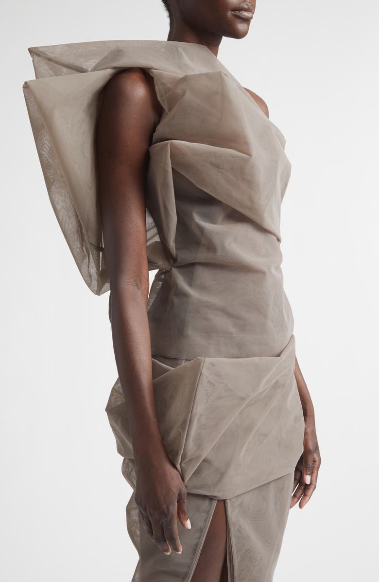 Rick Owens Claudia Sheer Tulle One-Shoulder Top, Alternate, color, Dust
