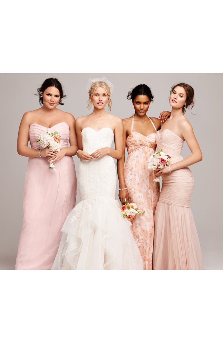 Amsale Print Crinkled Silk Chiffon Halter Gown, Main, color,