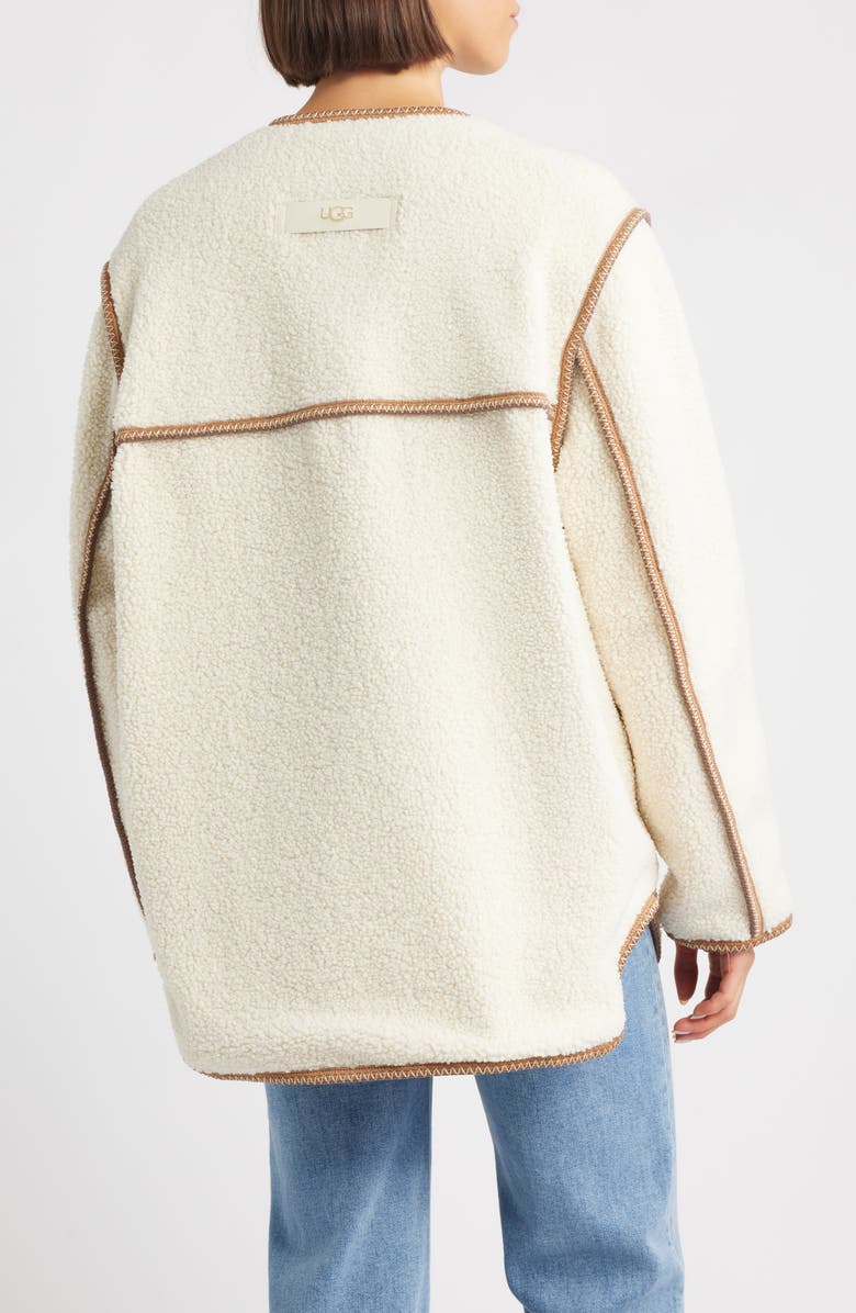 UGG<sup>®</sup> Emmersyn UGGbraid Trim High Pile Fleece Coat, Alternate, color, Cream