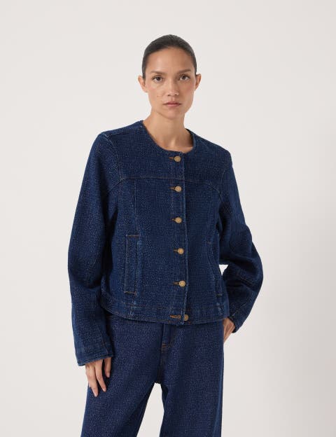 Collarless Lurex Denim Jacket