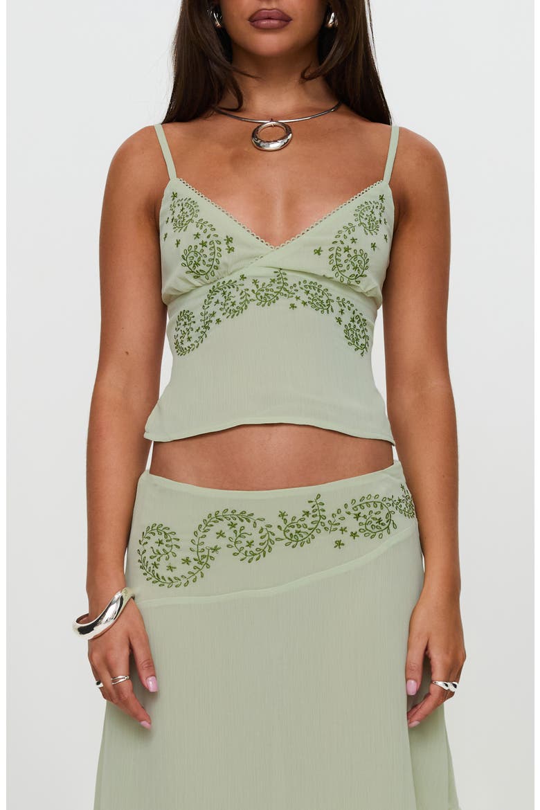 Pappilion Embroidered Open Back Chiffon Camisole, Main, color, GREEN