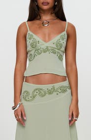 Princess Polly Pappilion Embroidered Open Back Chiffon Camisole
