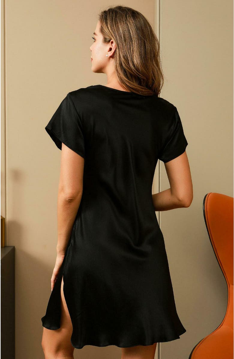 SILKSILKY Pure Silk Lace Neck Split Hem Nightgown, Alternate, color, Black