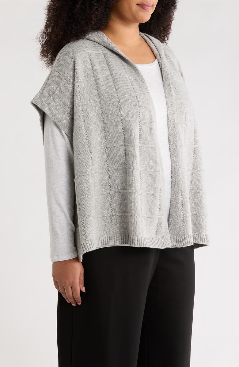 Eileen Fisher Hooded Open Front Cotton & Recycled Cashmere Poncho, Alternate, color, Dark Pearl