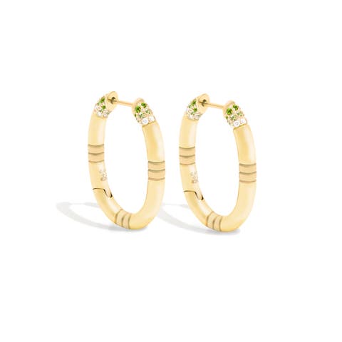 Crew Oval Small Hoop Earring - Tsavorite & Diamond