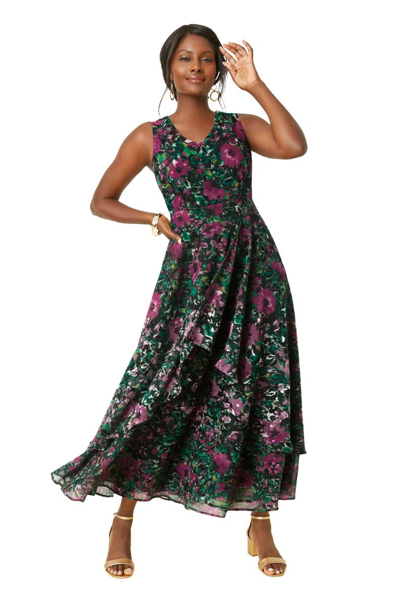 Jessica London Georgette Flyaway Maxi Dress, Main, color, Multi Flower Garden