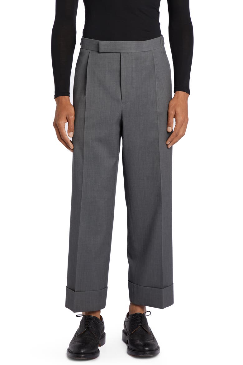 Single Pleat Crop Wool Trousers, Main, color, MEDIUM GREY