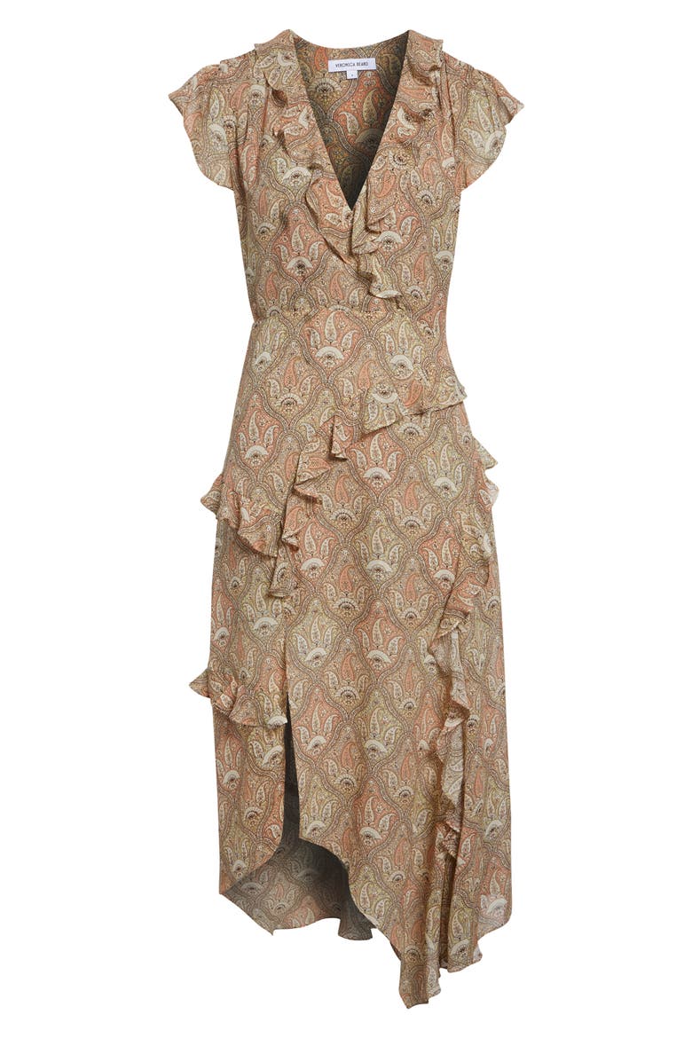 Avenel Paisley Asymmetric Hem Silk Dress, Alternate, color, STONE KHAKI MULTI