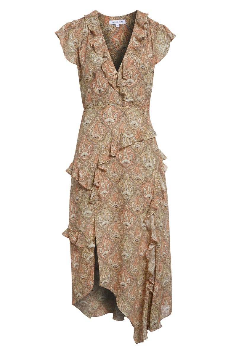 Veronica Beard Avenel Paisley Asymmetric Hem Silk Dress, Alternate, color, Stone Khaki Multi