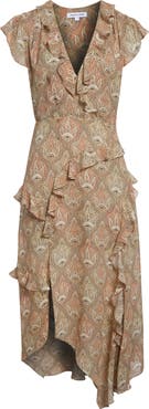 Veronica Beard Avenel Paisley Asymmetric Hem Silk Dress