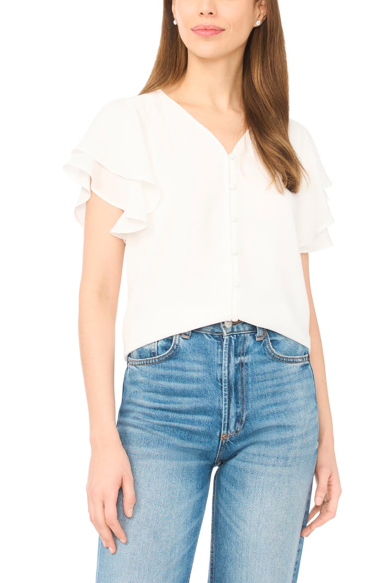 Double Flutter Sleeve V-Neck Top, Main, color, NEW IVORY