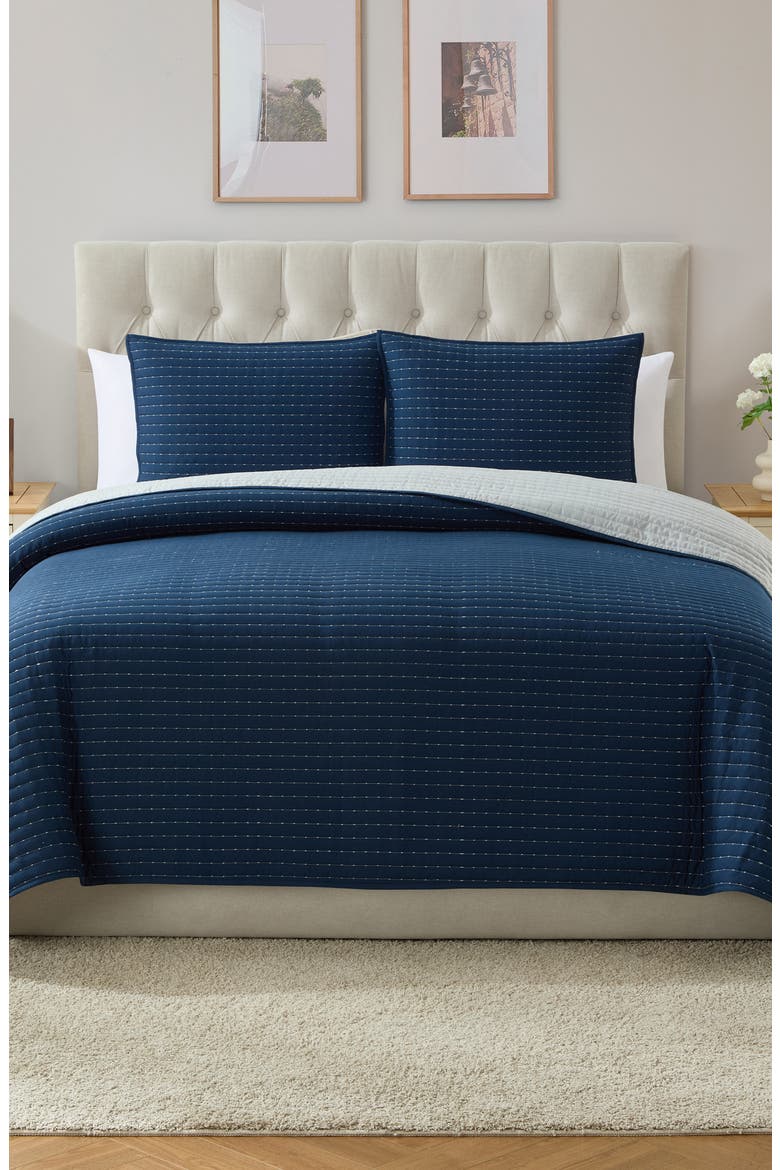 Pickstitch 3-Piece King Quilt Set, Alternate, color, BLUE