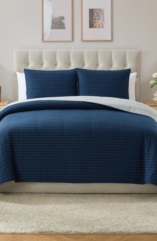 Vcny Home Pickstitch 3-piece Queen Quilt Set In Blue
