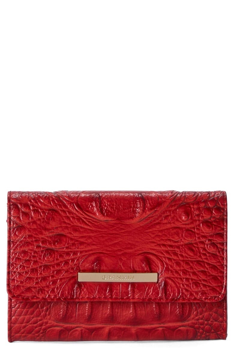 Brahmin Kerra Croc Embossed Leather Wallet, Main, color, Salsa