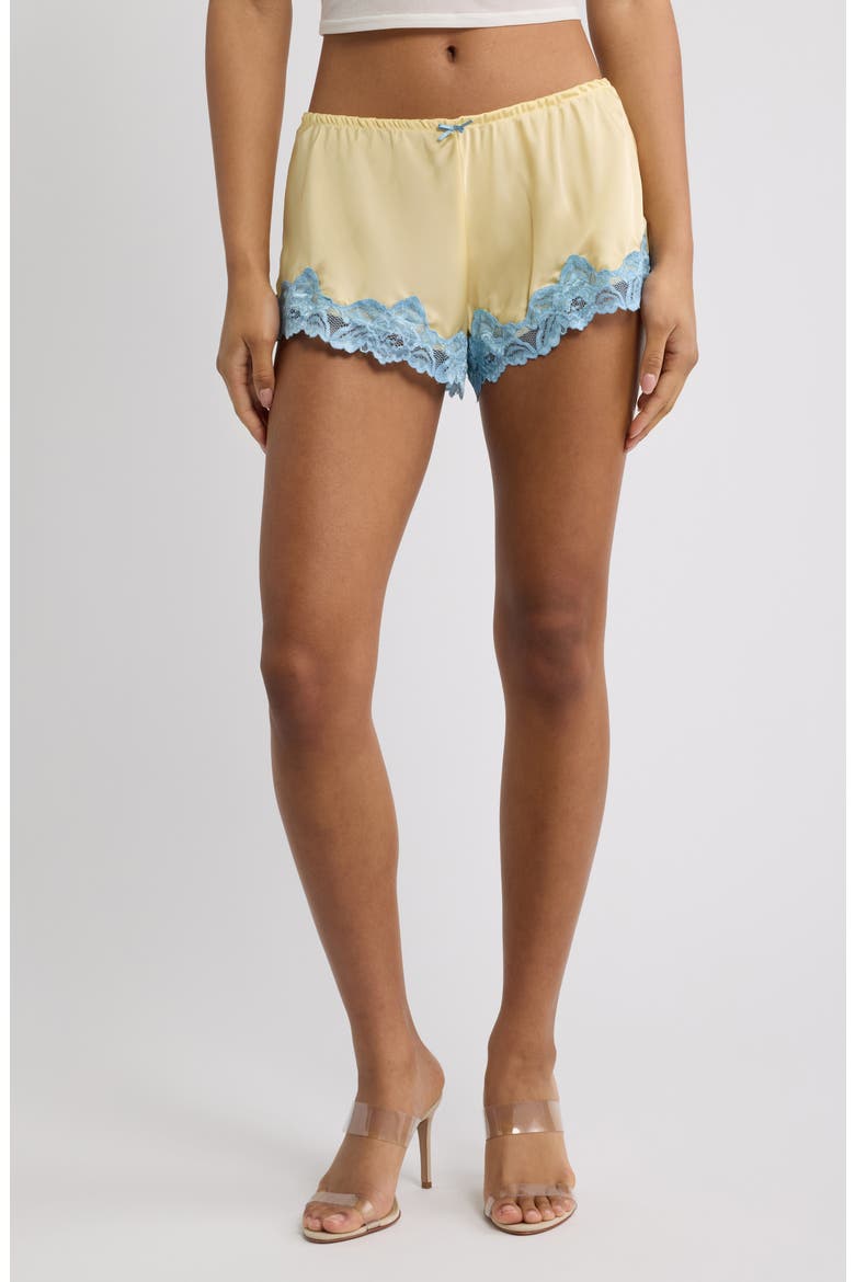 Lace Trim Satin Shorts, Main, color, YELLOW