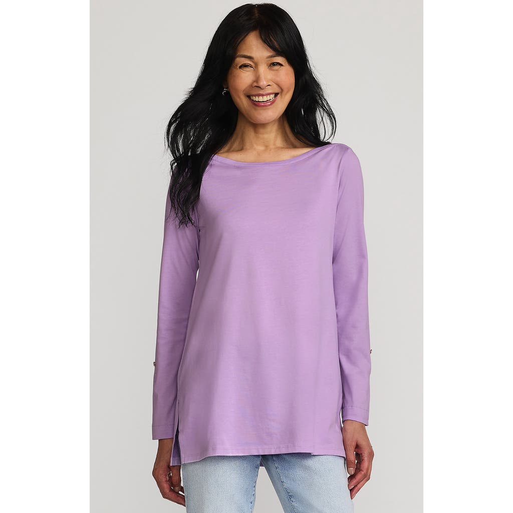 Lands' End Supima Cotton Adjustable 3/4 Sleeve Boatneck Tunic In Lilac Petal