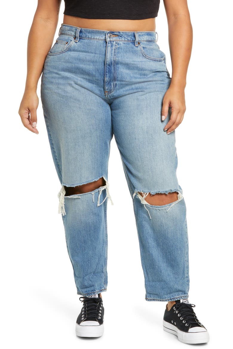 Curve Ripped High Waist Mom Jeans, Main, color, MEDIUM BLUE