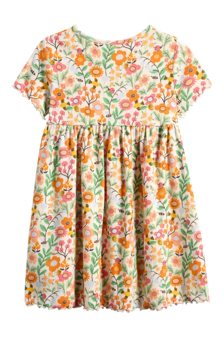 Kids' Floral Print Rib Dress, Alternate, color, ORANGE