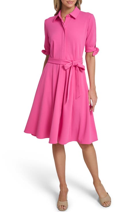 Tie Sleeve Crepe Shirtdress