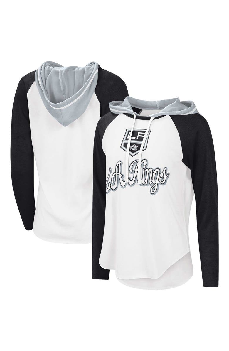 STARTER Women's G-III Sports by Carl Banks White/Black Los Angeles Kings MVP Raglan Lightweight Hooded T-Shirt, Alternate, color, White