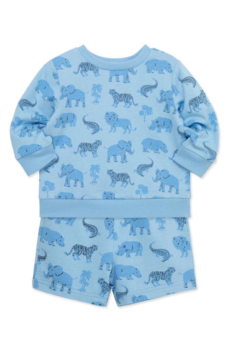 Little Me Safari Print Sweatshirt & Shorts Set, Alternate, color, Blue