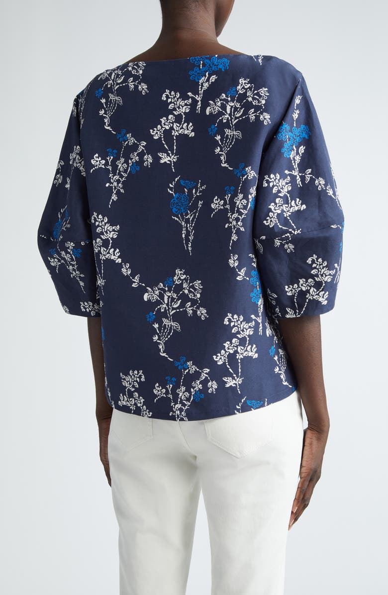 Lafayette 148 New York Floral Lantern Sleeve Silk & Linen Top, Alternate, color,
