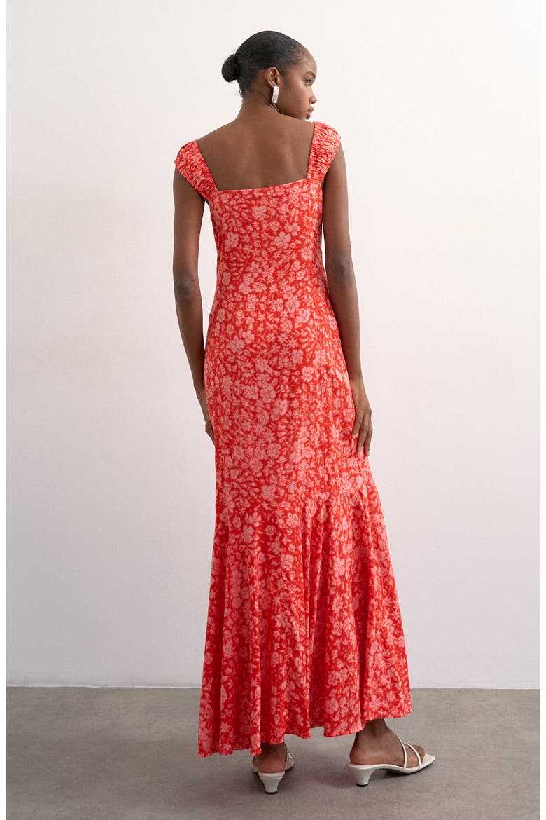 Button Front Cap Sleeve Maxi Dress, Alternate, color, RED