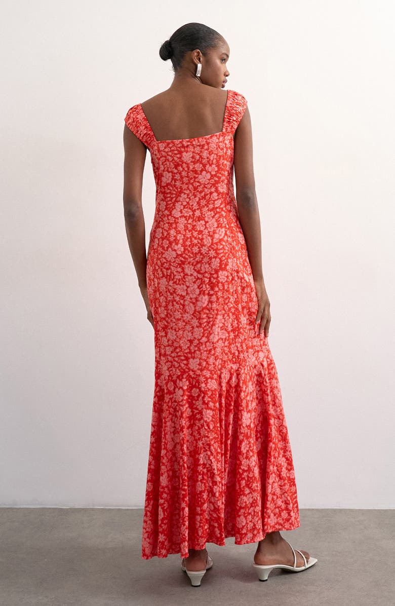 Topshop Button Front Cap Sleeve Maxi Dress, Alternate, color, Red