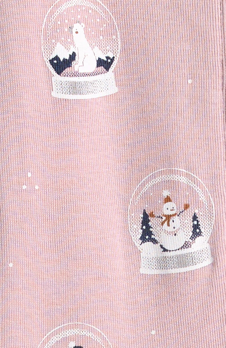 Petit Lem Snow Globe Organic Cotton Fitted Footie Pajamas, Alternate, color, Light Purple