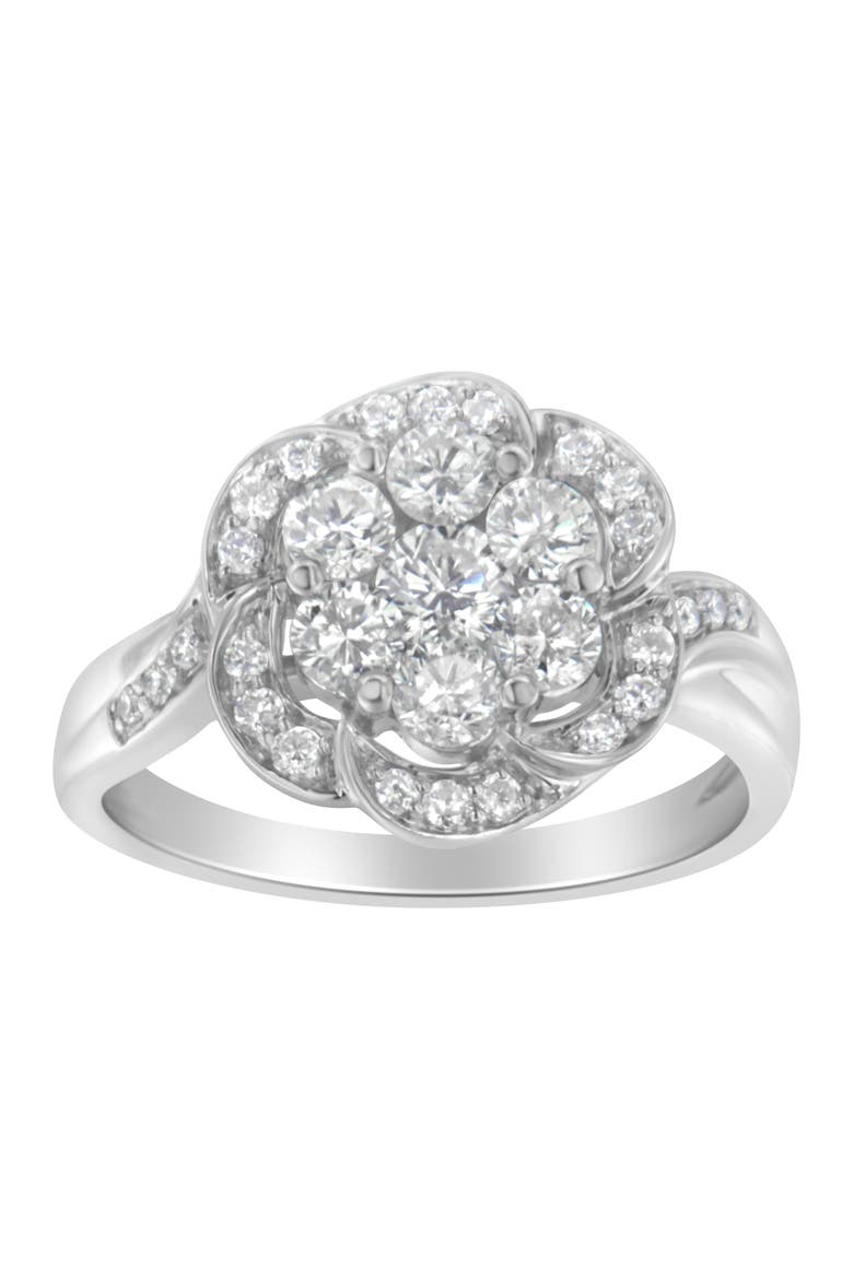 14K White Gold Floral Cluster 1.00 Ctw Diamond Ring, Alternate, color, White Gold
