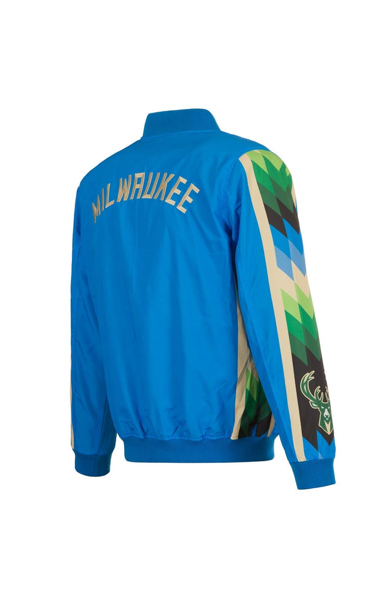 JH DESIGN Men's JH Design Blue Milwaukee Bucks 2022/23 City Edition Full-Zip Nylon Bomber Jacket, Alternate, color, 