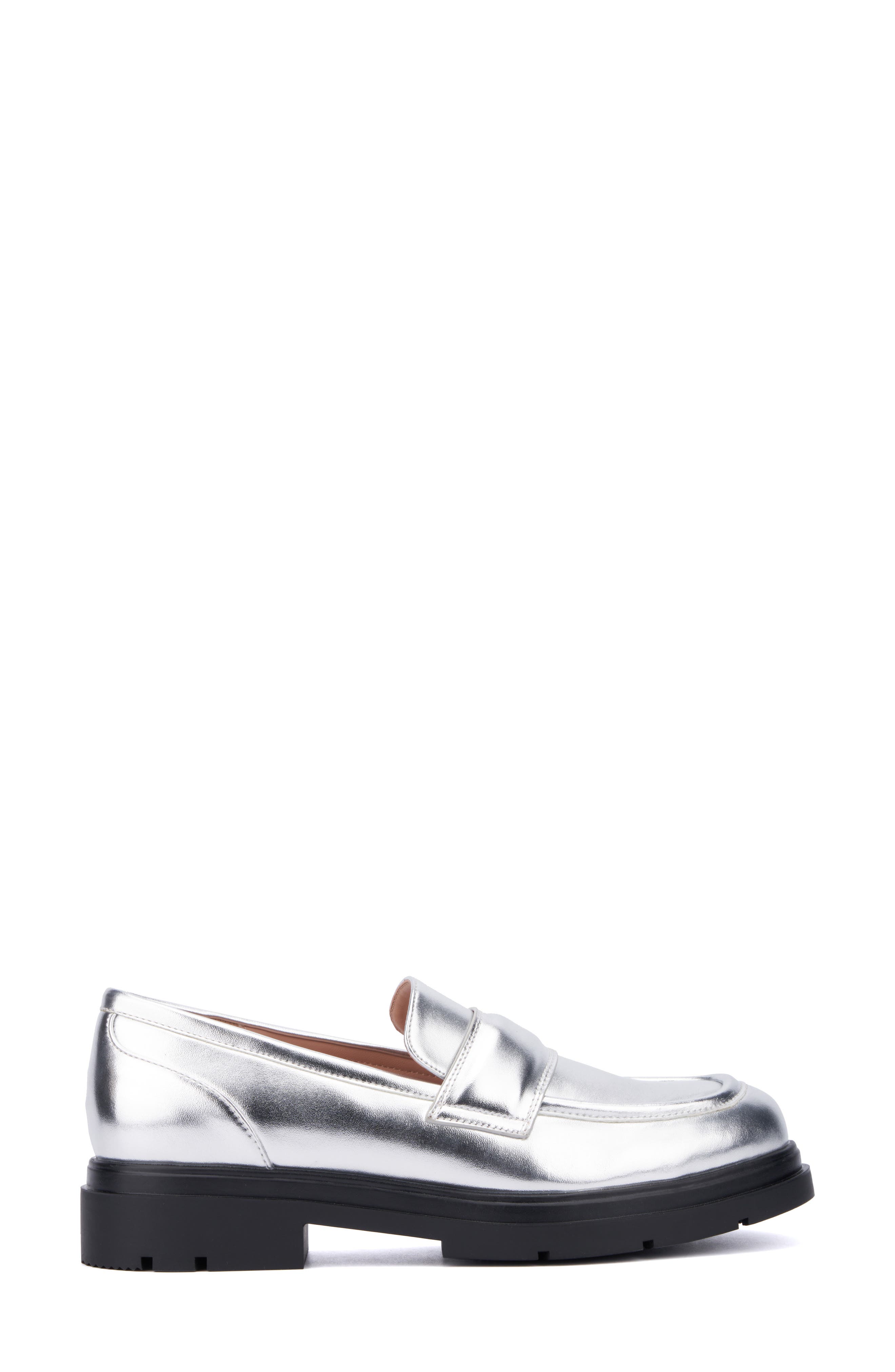 NEW YORK AND COMPANY Abbey Faux Leather Loafer, Alternate, color, Silver Metallic