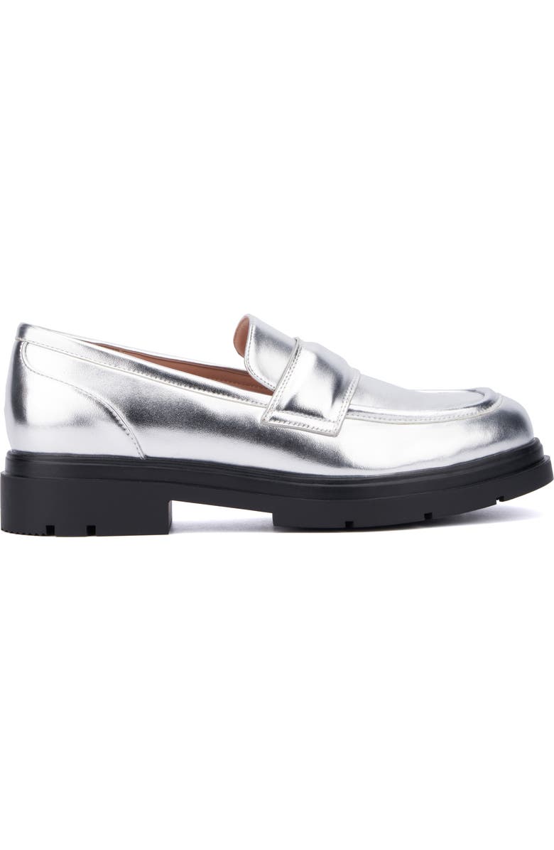 NEW YORK AND COMPANY Abbey Faux Leather Loafer, Alternate, color, Silver Metallic