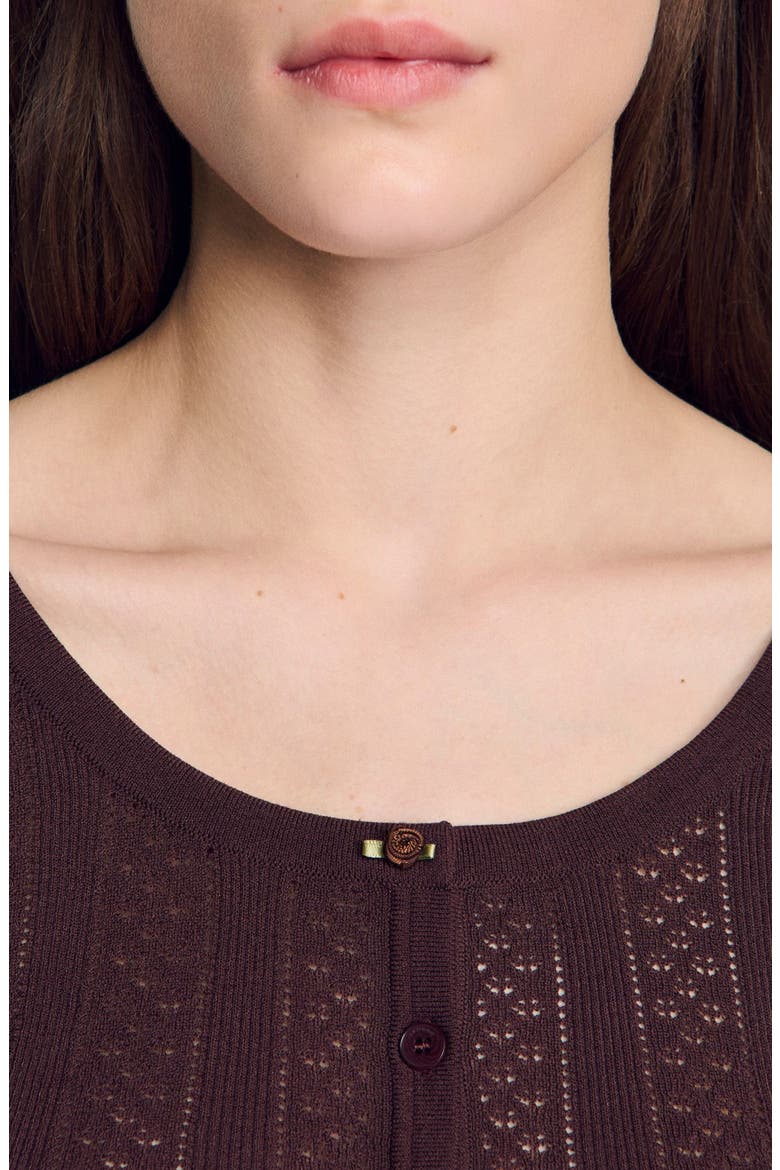 Pointelle knit cardigan, Alternate, color, Brown