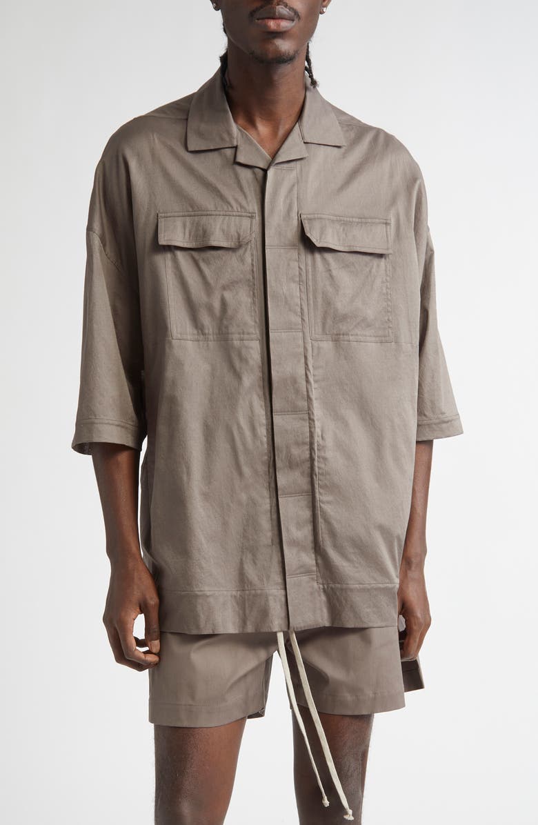 Rick Owens Magnum Tommy Oversize Stretch Cotton Camp Shirt, Main, color, 
