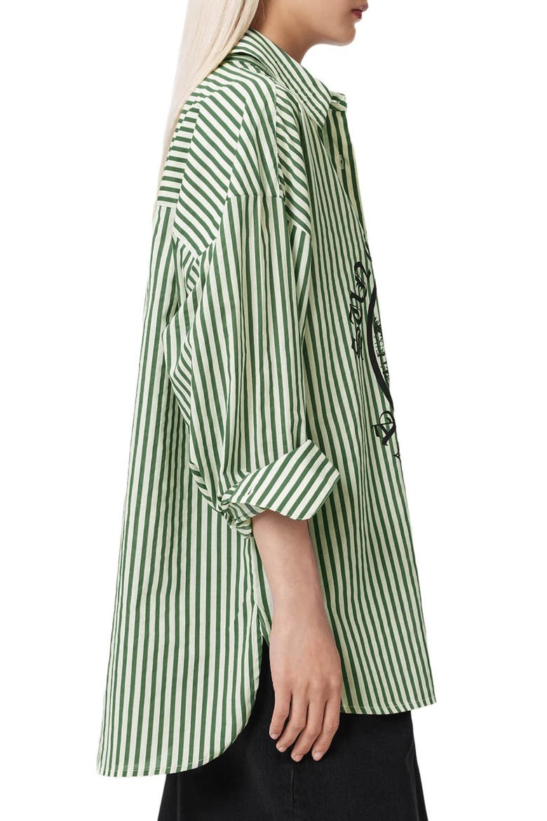 Adrianne Stripe Graphic Print Ramie Button-Up Shirt, Alternate, color, APPLE GREEN/ WHITE